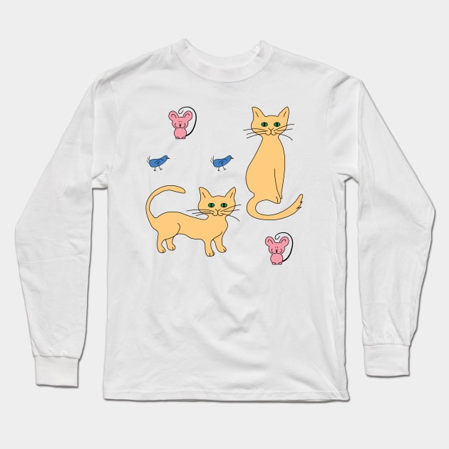 Cats, Mice, and Birds Long Sleeve T-Shirt by Spirit-Dragon